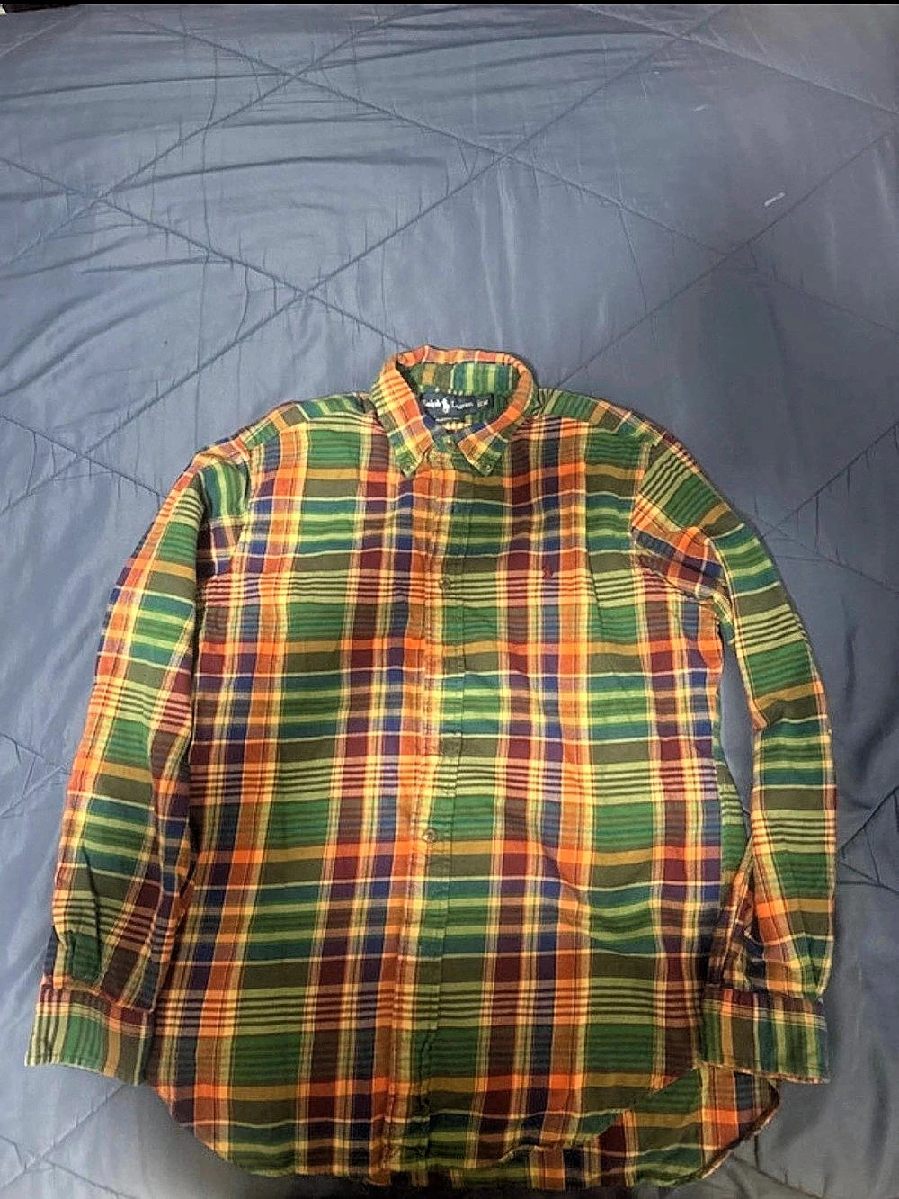Ralph Lauren Classic Fit Plaid Button Down in Green & Orange Size Medium